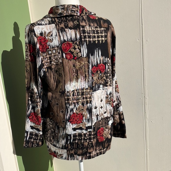 Vintage 90s Lightweight Rose Print Floral Blazer - Picture 5 of 6